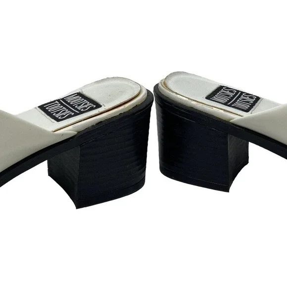 Vintage 90s Y2K Mootsies Tootsie White Slide Sandals Chunky Heel - Picture 3 of 5